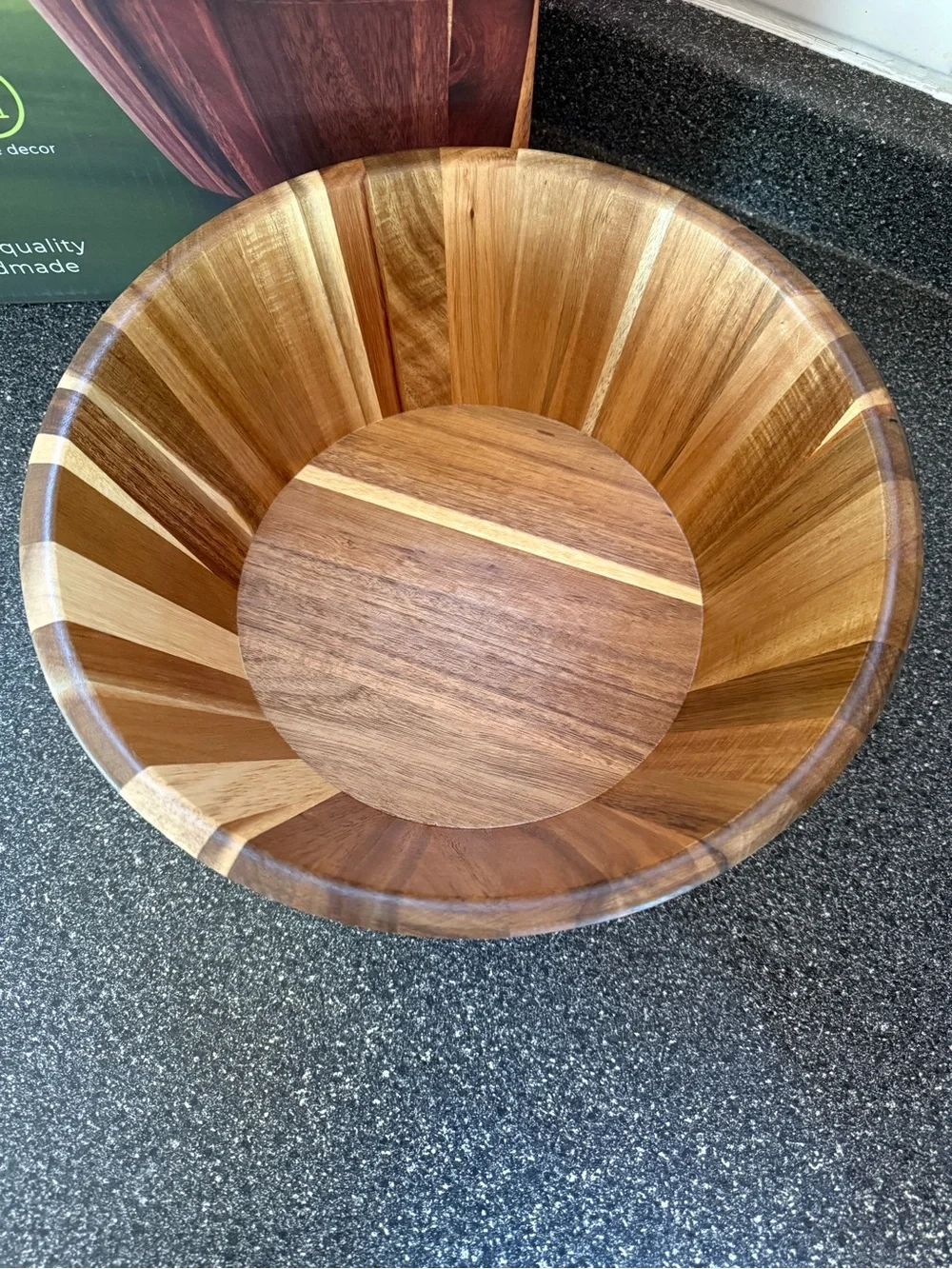 Striped Natural Wood Salad Bowl - Brown